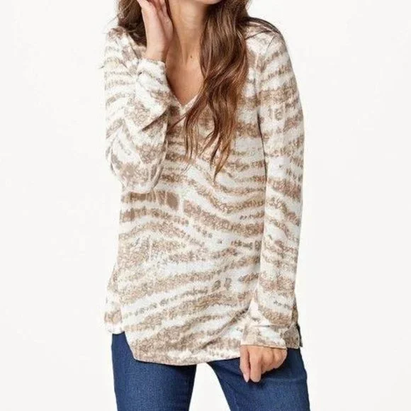 Belle by Kim Gravel Batik Stripe Sweater Slub Top - Picture 1 of 2